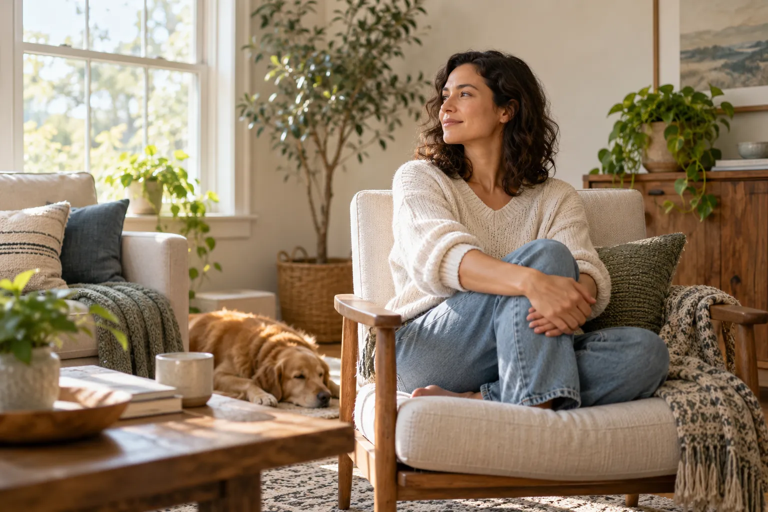 Adult using the room around them to feel more grounded during a stressful moment